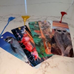Artgame 3D‎ Lenticular Animal Bookmark Set Husky Flamingo Meerkat Iguana 5pc